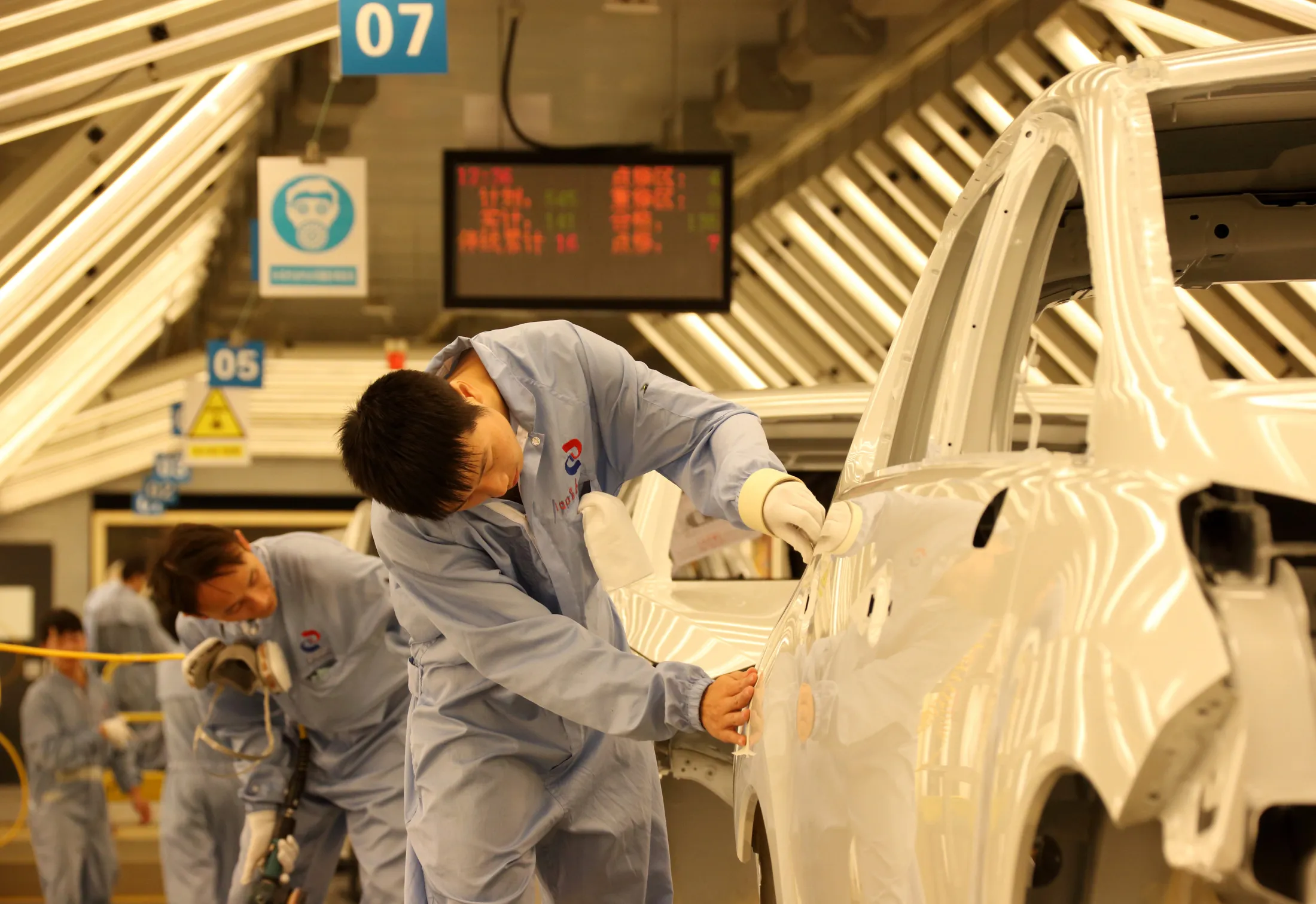 A car production plant operated by Dongfeng Motor Corp in Wuhan, China.