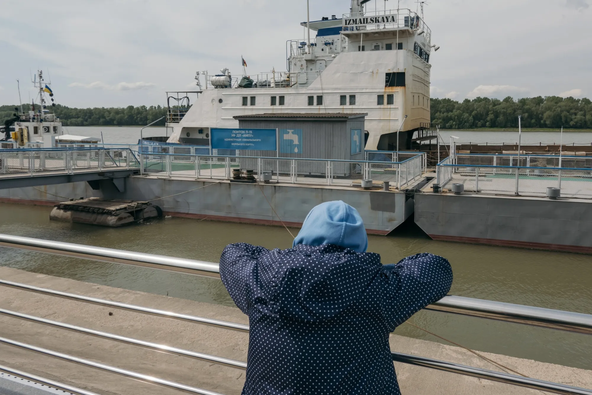 The Izmailskaya hopper barge moored at the Izmail Sea Commercial Port in the waters of the Kiliia River estuary of the Danube in Izmail, Ukraine, on May 7.