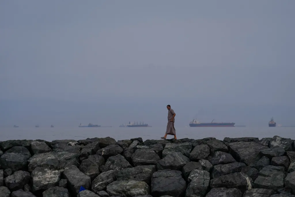 Oil tankers and cargo ships in the Strait of Hormuz.