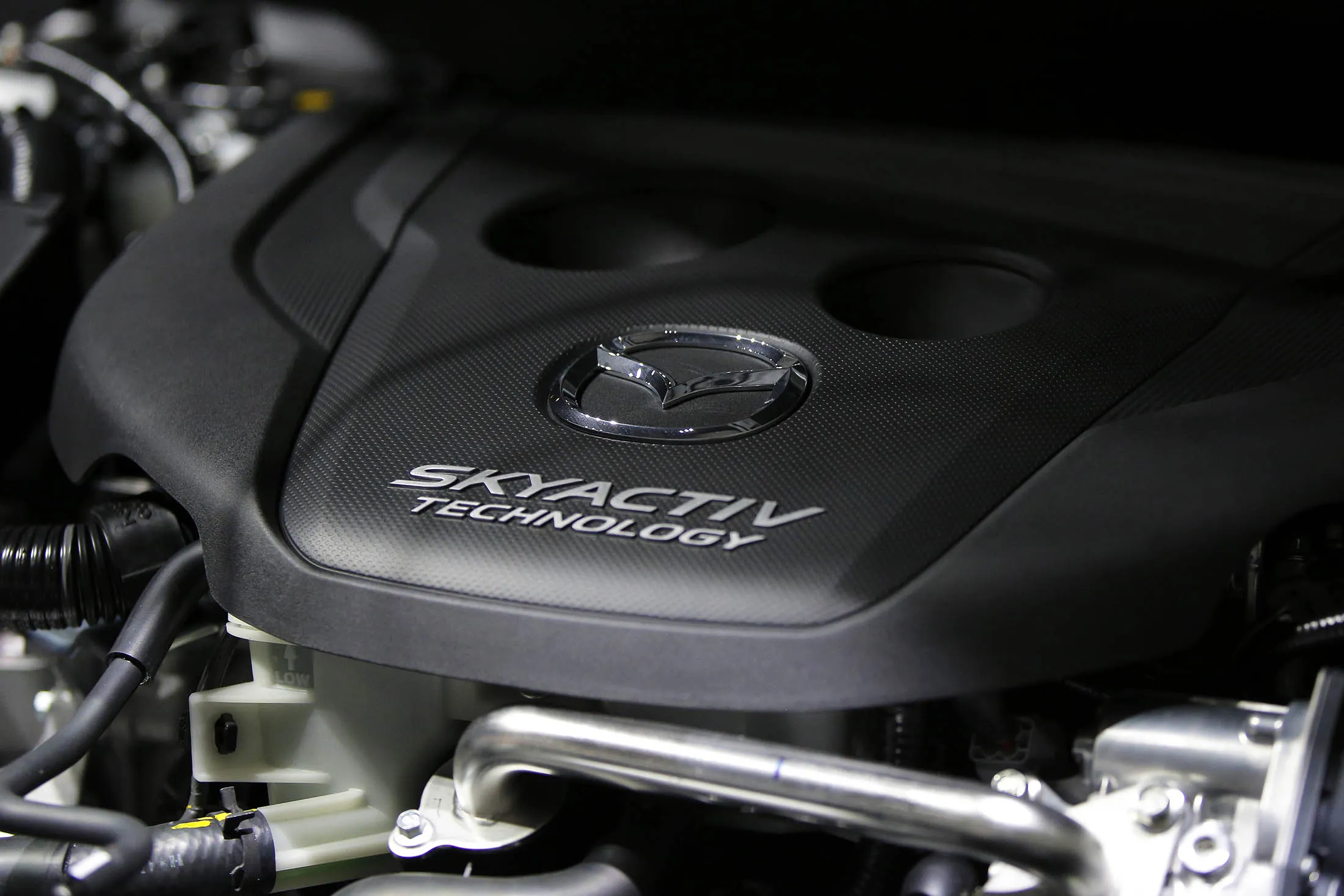 A Mazda Skyactiv-D clean diesel engine is seen during a news conference in Tokyo on Feb. 27, 2015.
