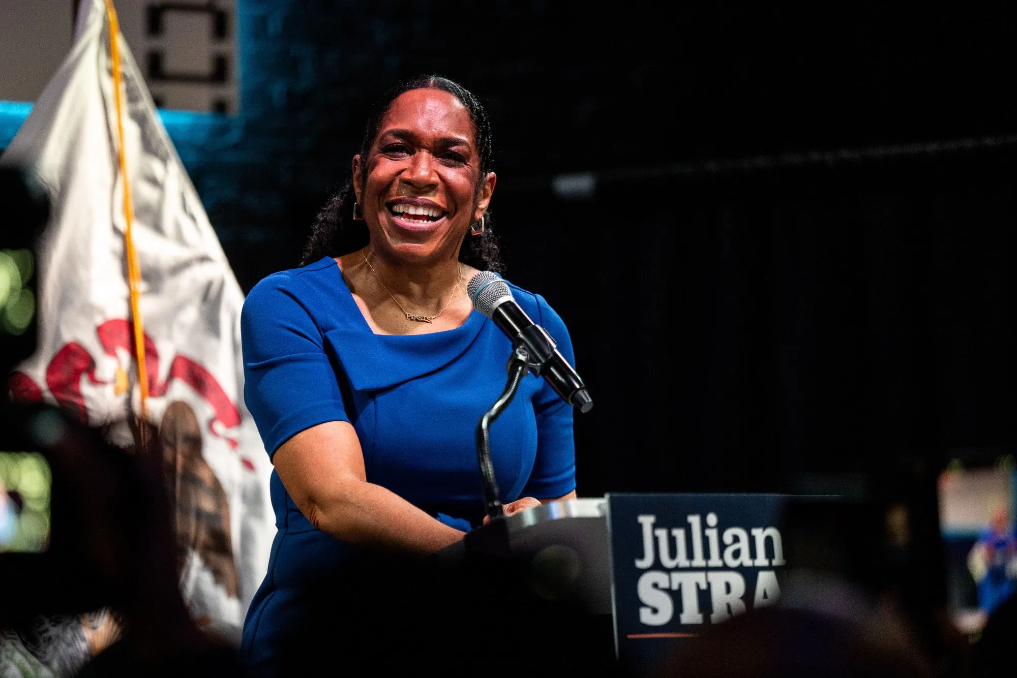 Senate primary winner Lieutenant Governor&nbsp;Juliana Stratton during a primary election night event in Chicago, on March 17.