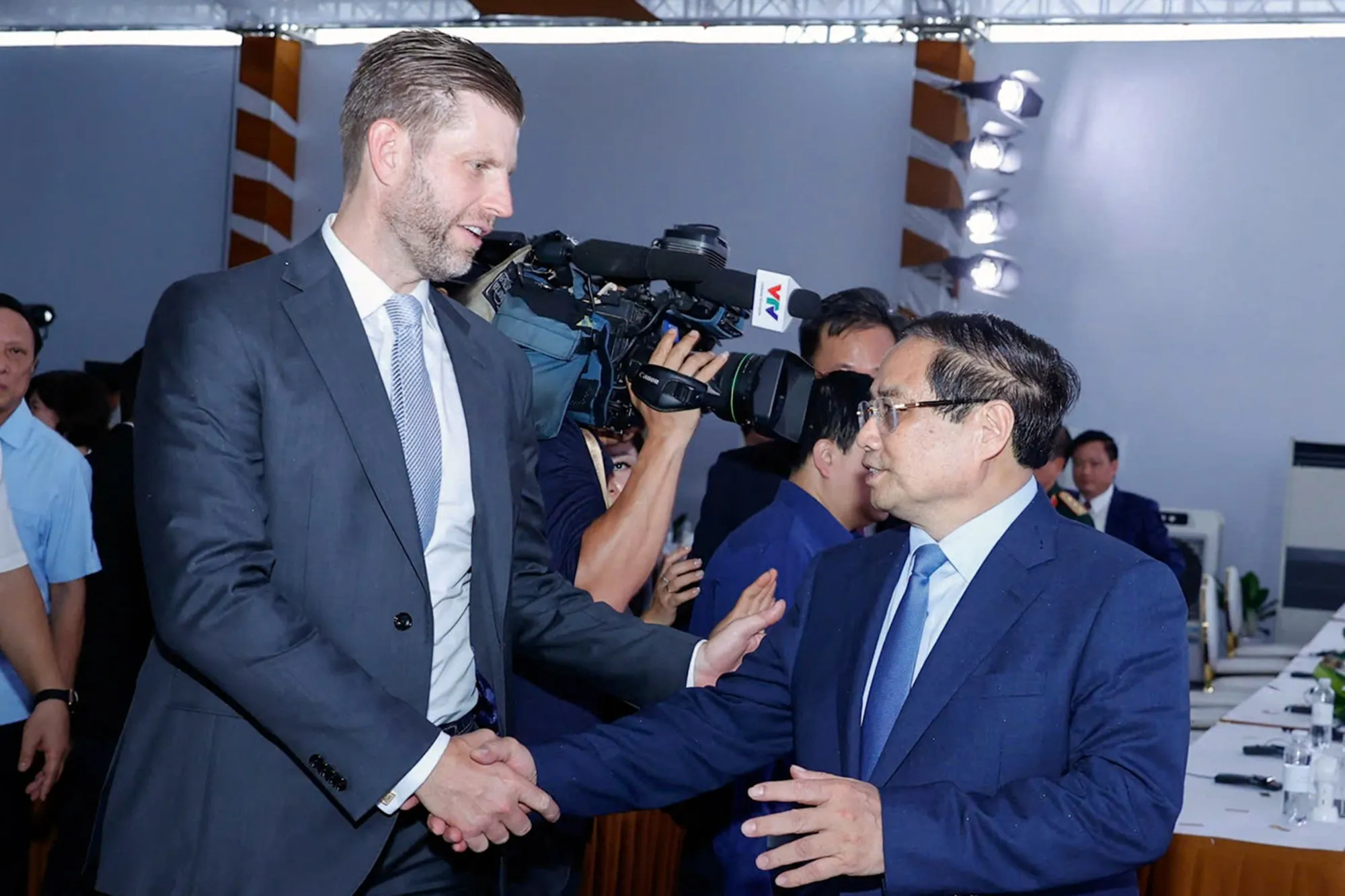 Vietnam’s Prime Minister Pham Minh Chinh and Eric Trump at a groundbreaking ceremony in Hung Yen province on May 21.
