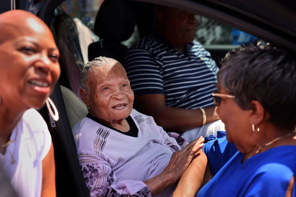 Tulsa Race Massacre survivor Viola Ford Fletcher, center, is one of the plaintiffs in a lawsuit seeking reparations from the city and county for the destruction of&nbsp;the historic Black Greenwood neighborhood.&nbsp;