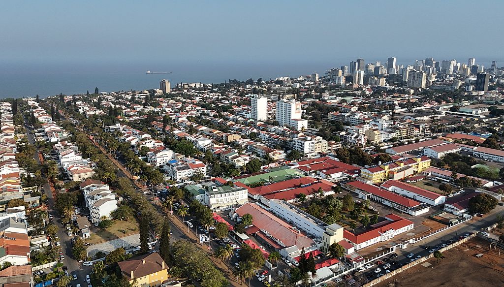 An aerial drone photo taken on Sept. 11, 2025 shows a city view of Maputo, Mozambique. (Photo by Han Xu/Xinhua via Getty Images)
