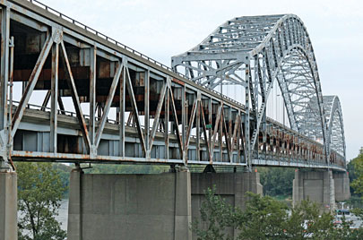 Sherman Minton Bridge: Built from 1960-61. Two 800-foot arched trusses