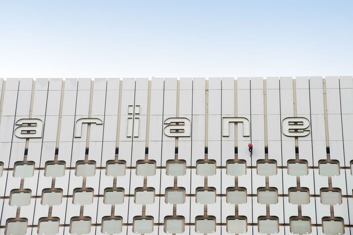 Alain Robert Climbs The Ariane Tower
