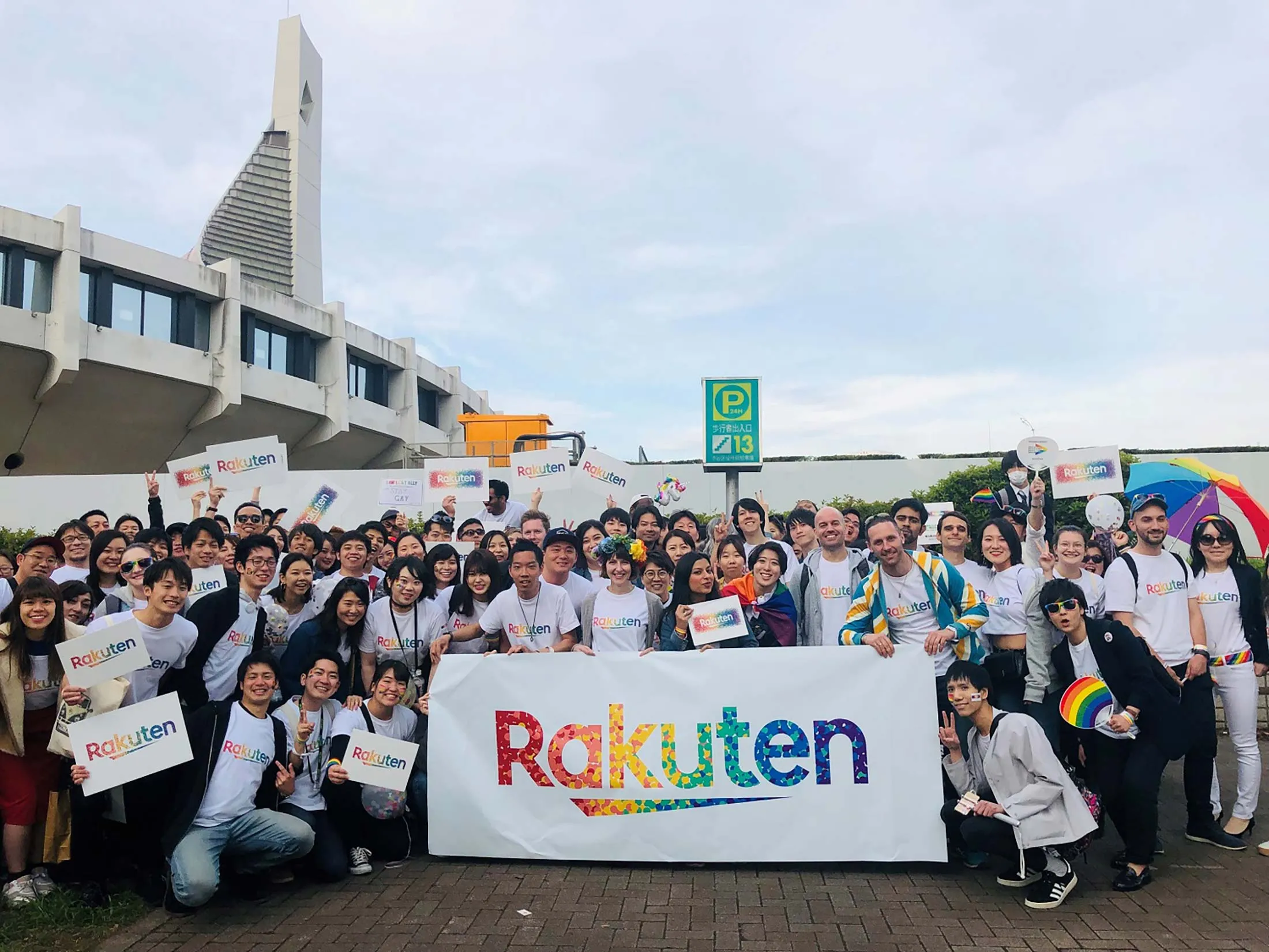 The Rakuten LGBT+ network group at the Tokyo Rainbow Pride parade in 2019.