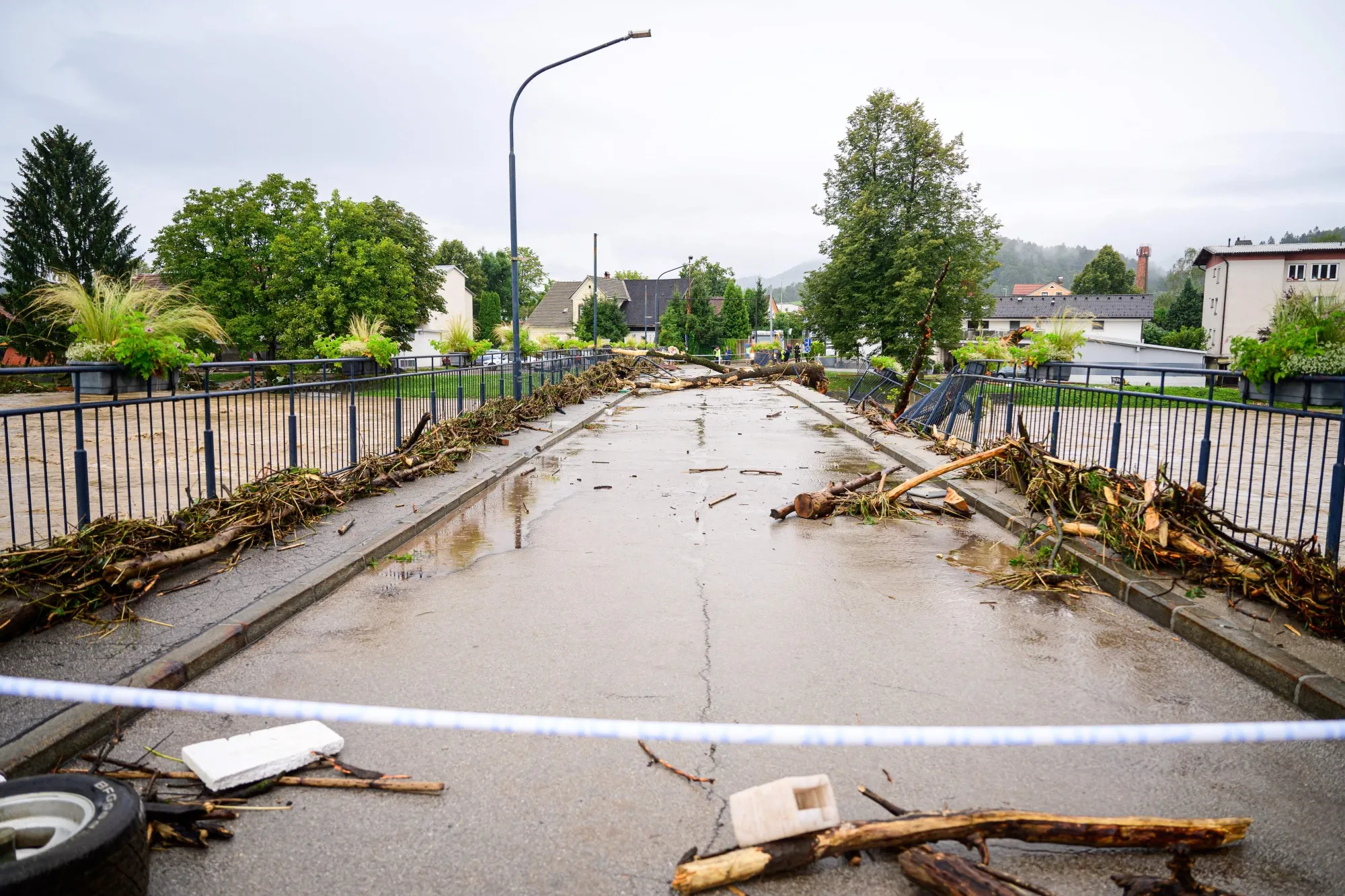 A damaged bridge following flooding in Medvode, central Slovenia.