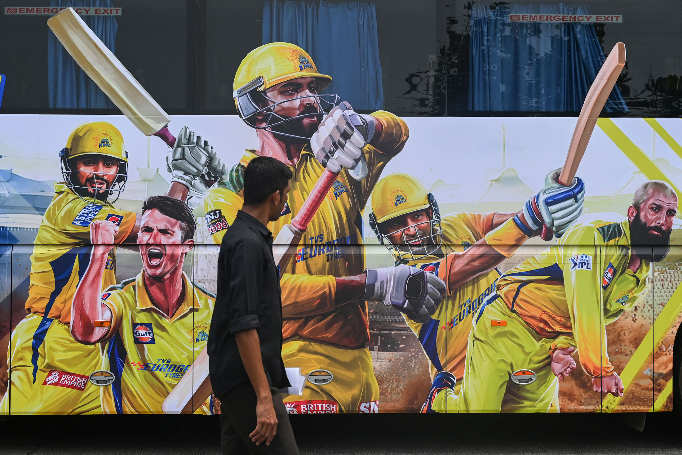 The bus of Indian Premier League's (IPL) Chennai Super Kings in Mumbai.