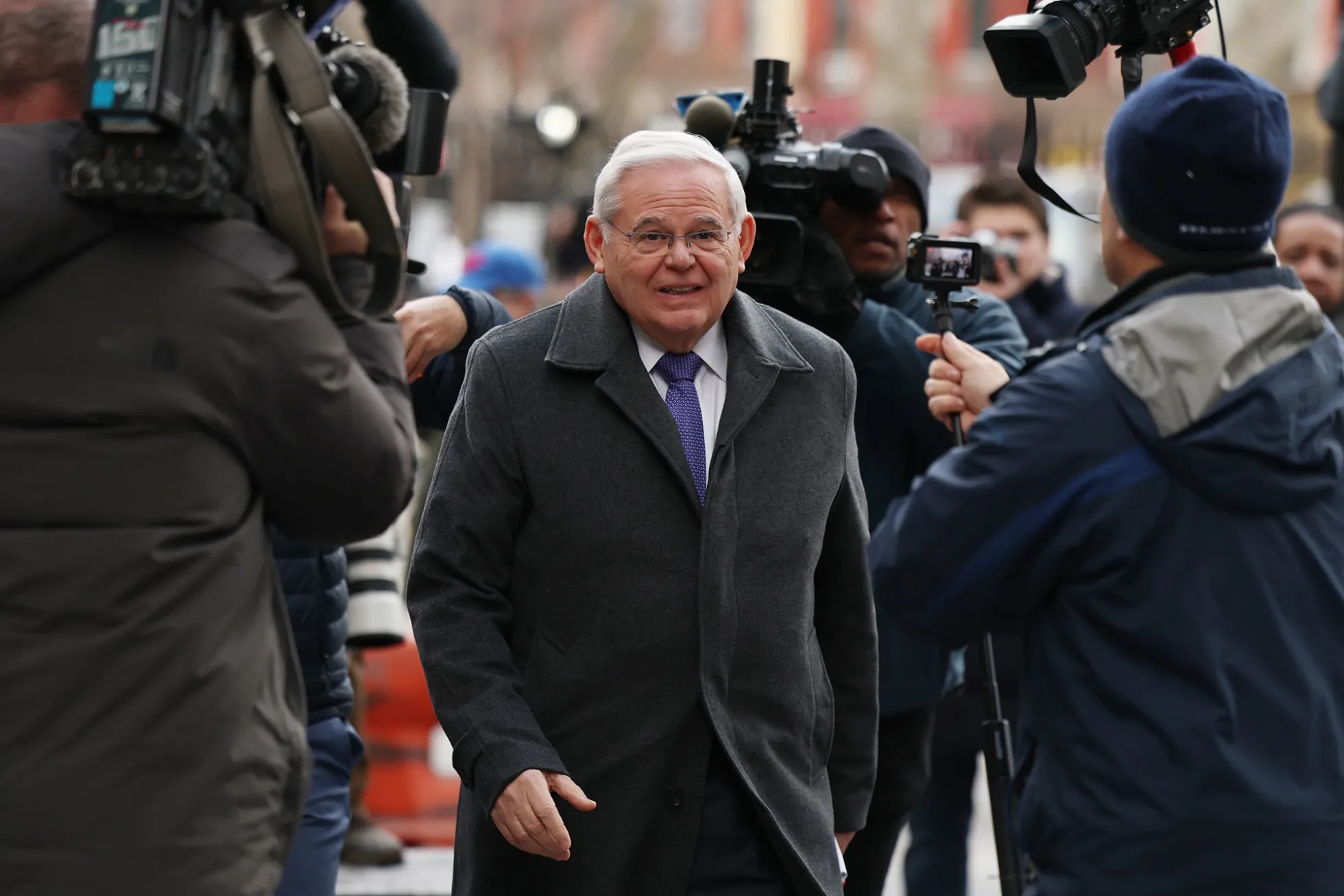 Robert Menendez arrives at federal court in New York, on Jan. 29.