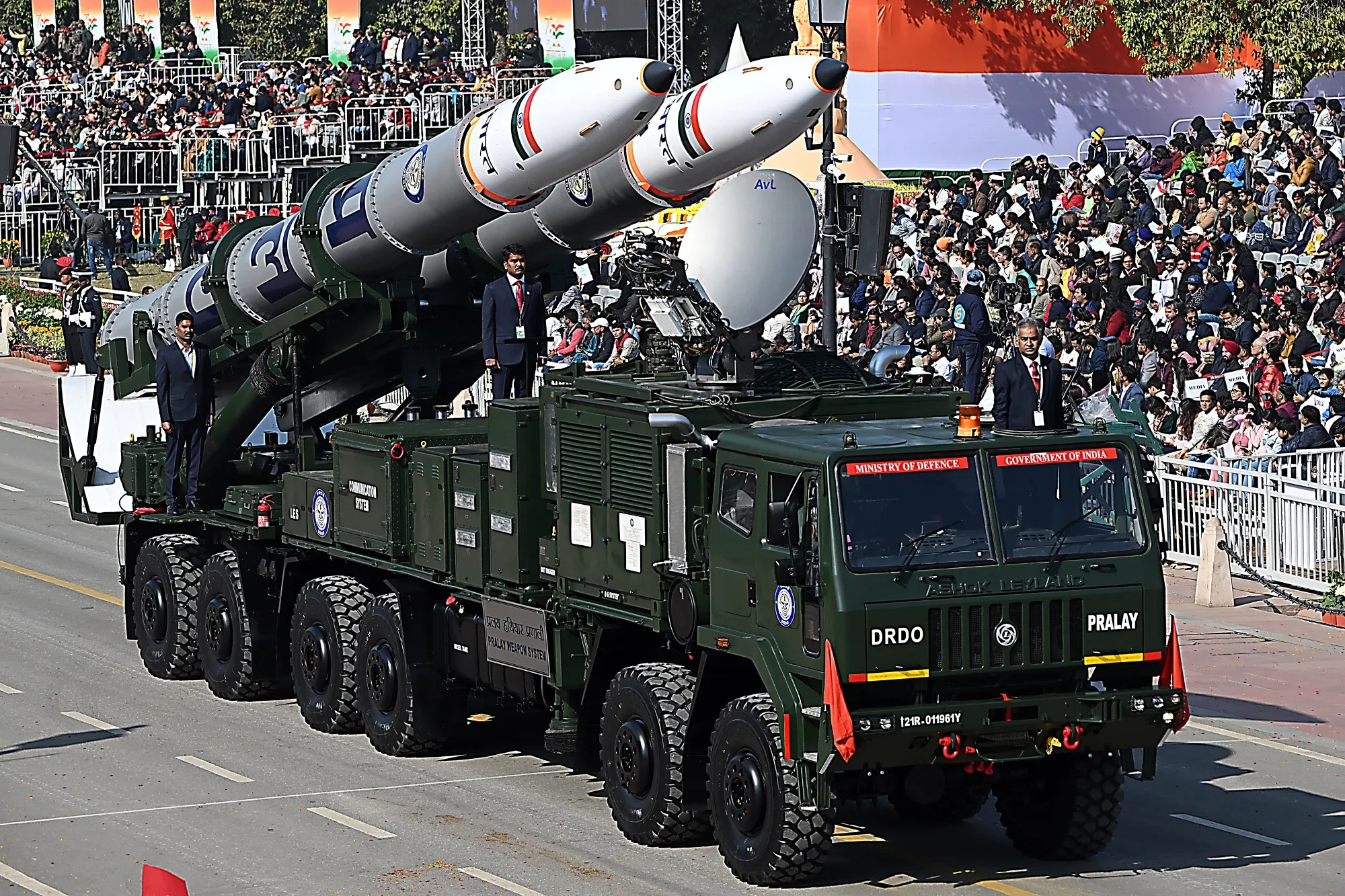 Indian Army’s Pralay missile system during the 2025 Republic Day parade in New Delhi. 