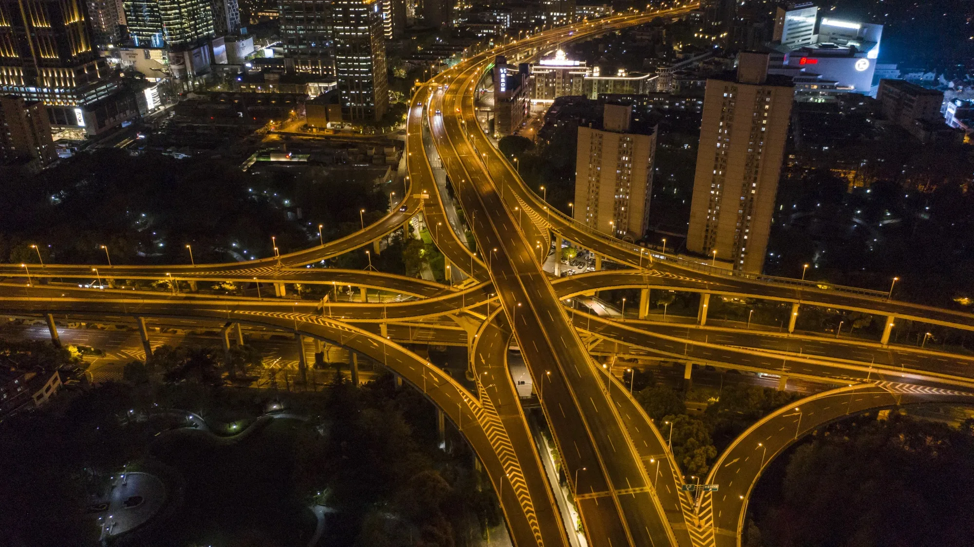Empty highways during a phased lockdown in Shanghai.