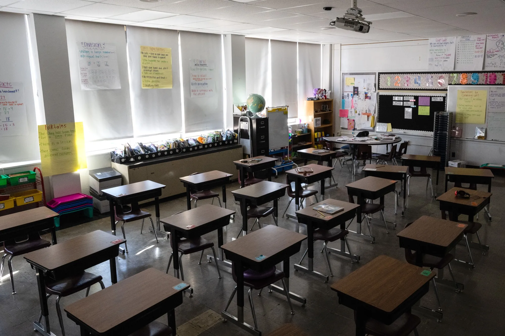 An empty elementary school classroom in Louisville, Kentucky.&nbsp;