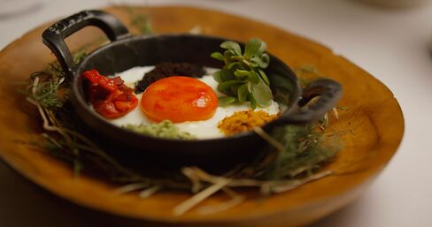 Red pepper egg with everything, a dish from Dan Barber.