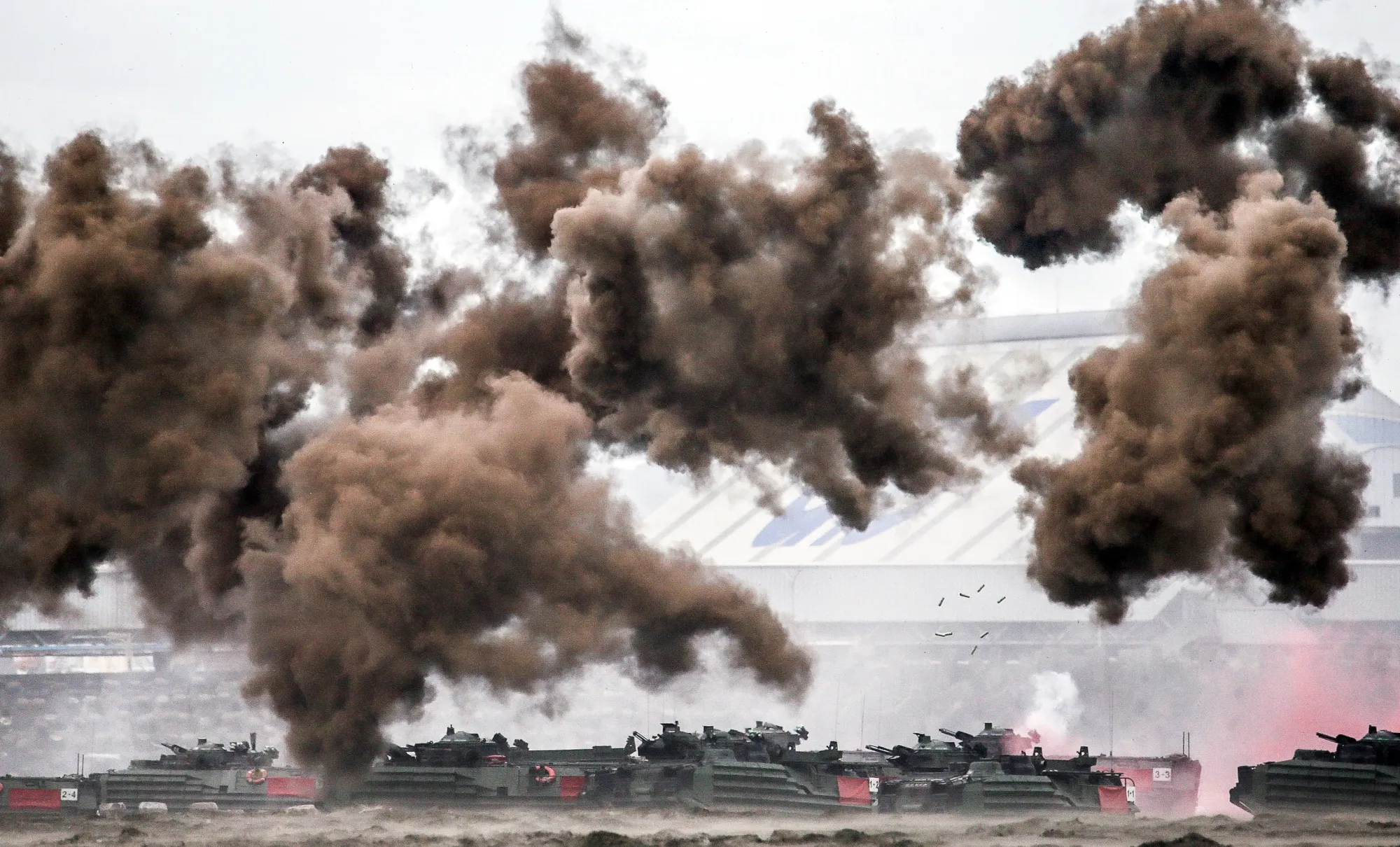 An anti-landing drill on Bali beach during military exercises in New Taipei City, Taiwan, in July.