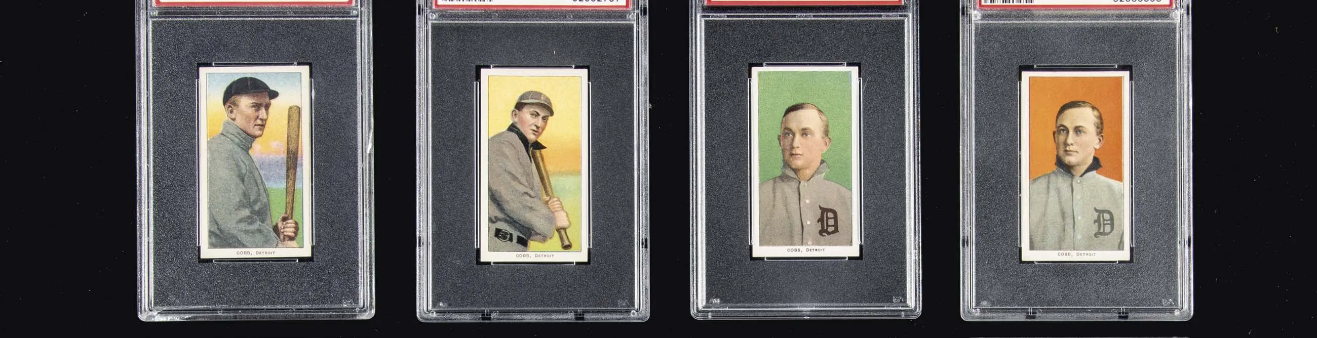 Baseball cards featuring Ty Cobb of the Detroit Tigers.