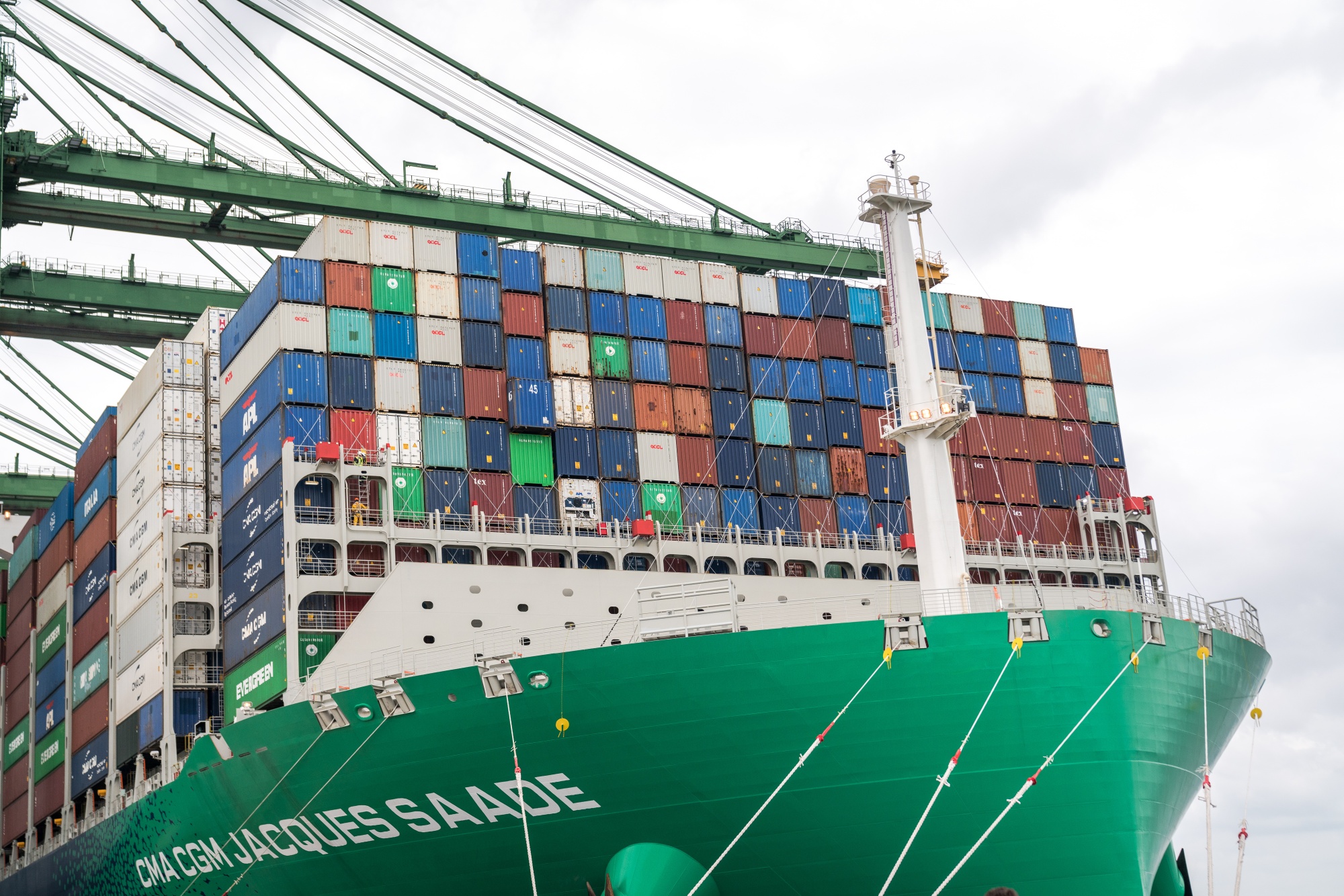 The Jacques Saade, the world's largest LNG powered container ship, in Singapore, on Oct. 12.