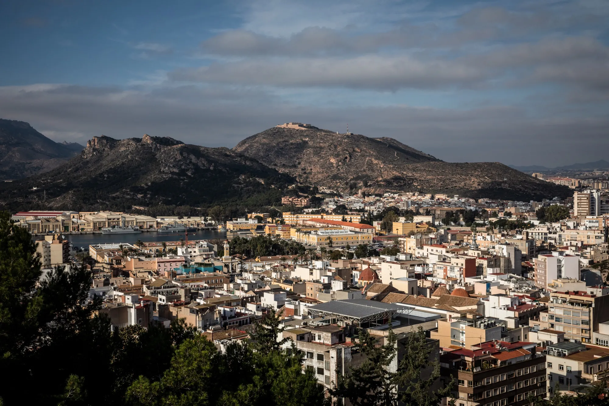 Residential and commercial buildings in Cartagena, Spain.