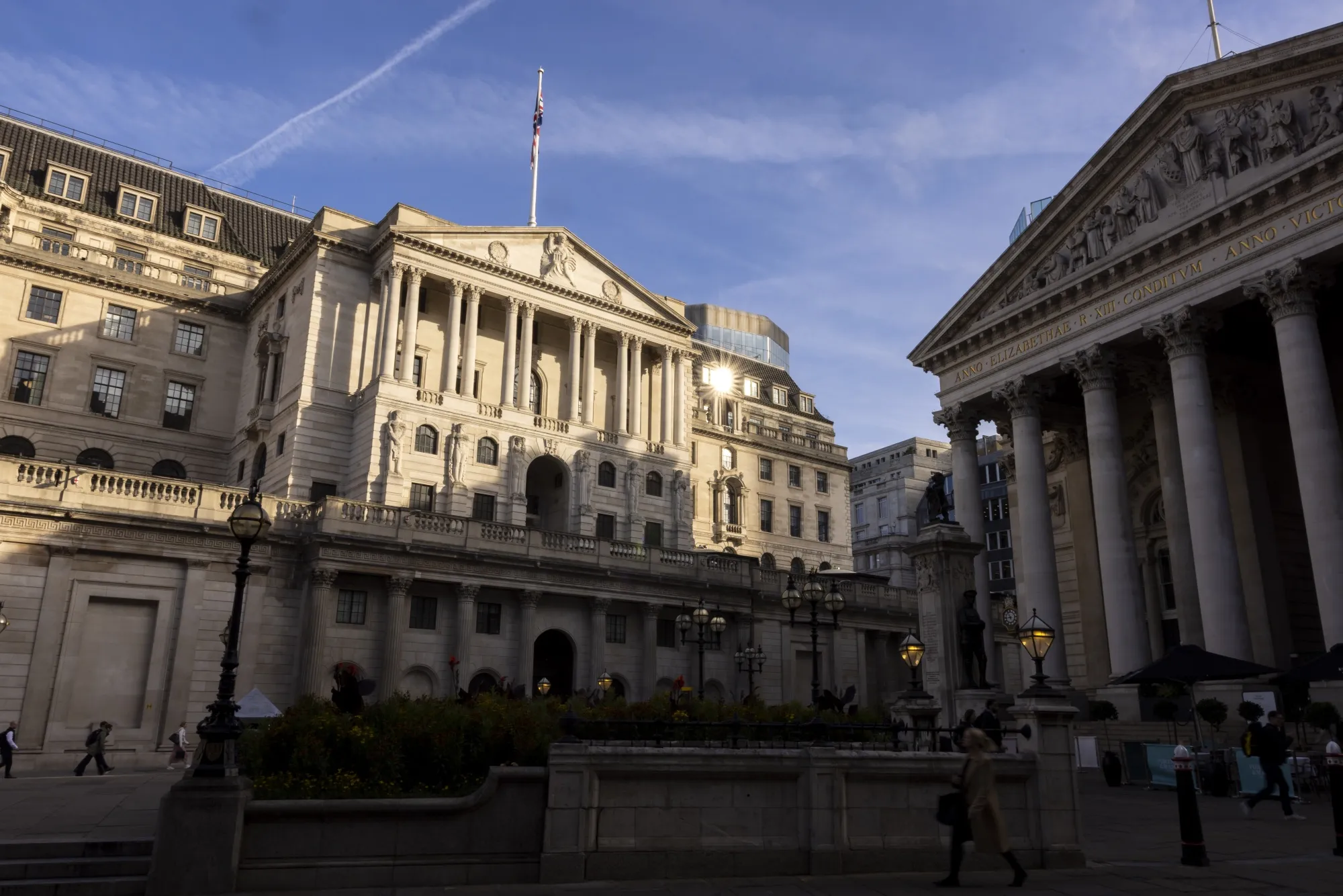 The facade of the Bank of England (BOE) in the City of London.