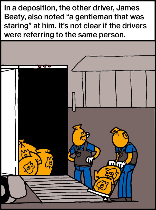 In a deposition, the other driver, James Beaty, also noted “a gentleman that was staring” at him. It’s not clear if the drivers were referring to the same person.