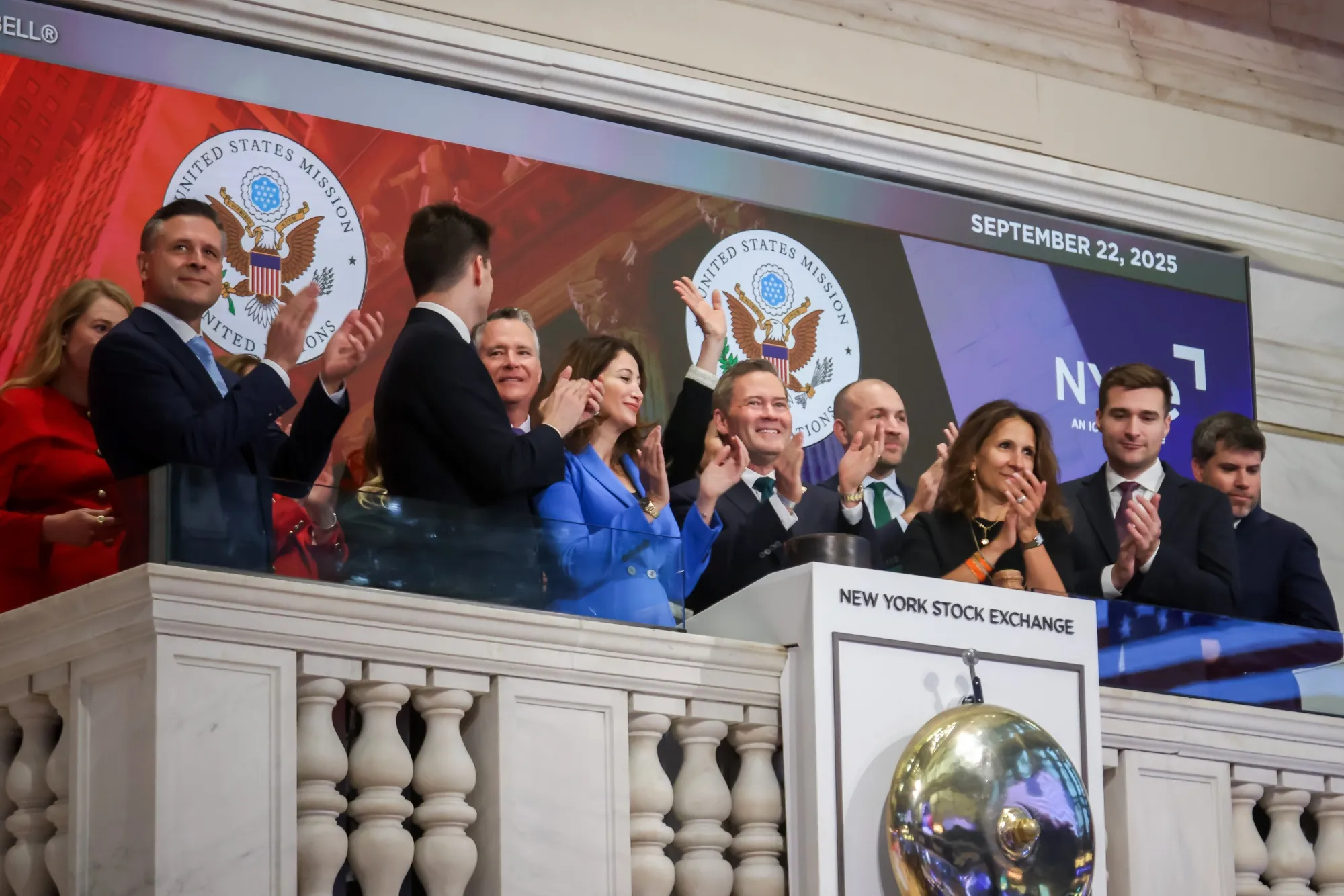 Mike Waltz, US ambassador to the United Nations, rings the bell.&nbsp;