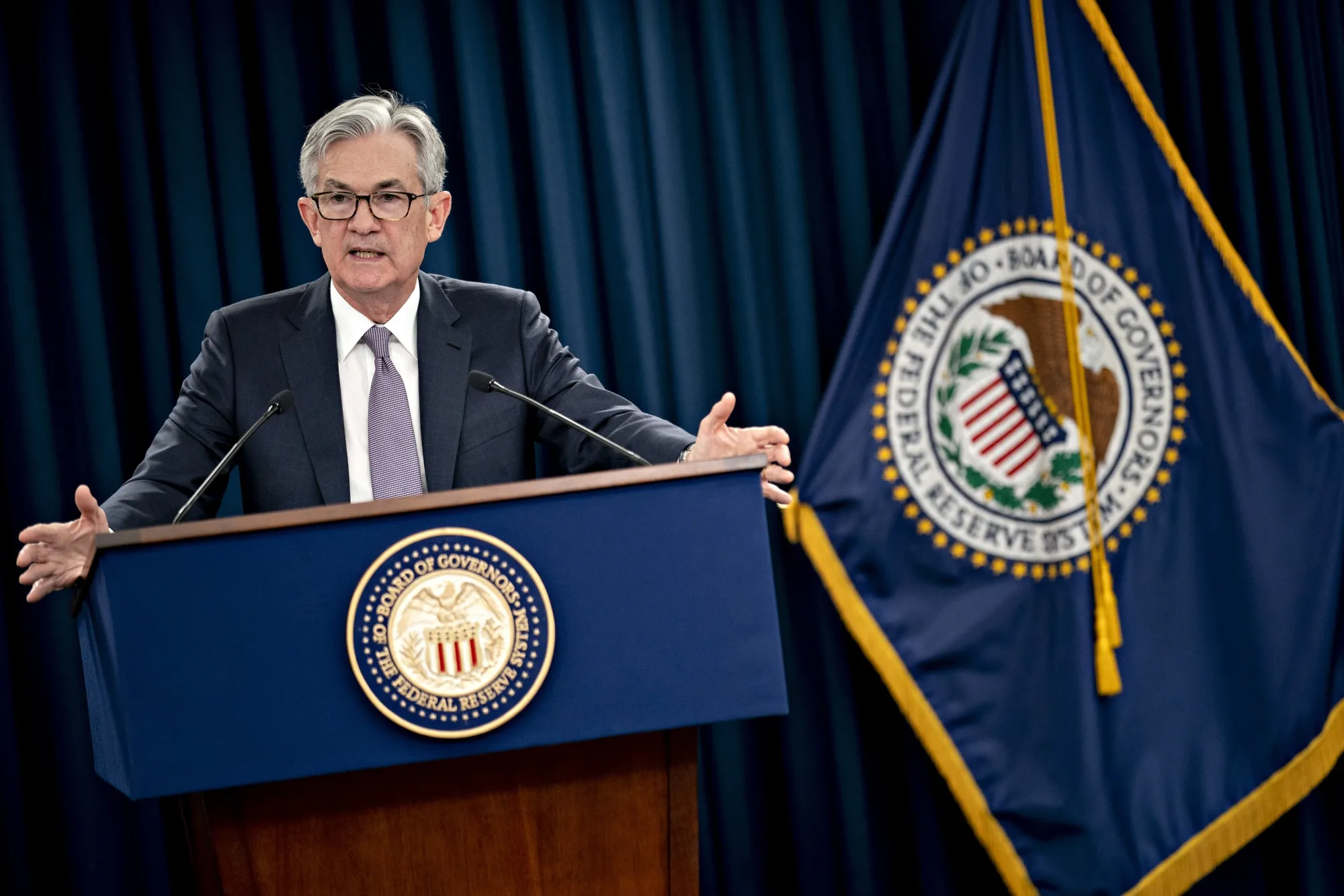 Jerome Powell speaks during a news conference following a FOMC meeting on  Jan. 29.