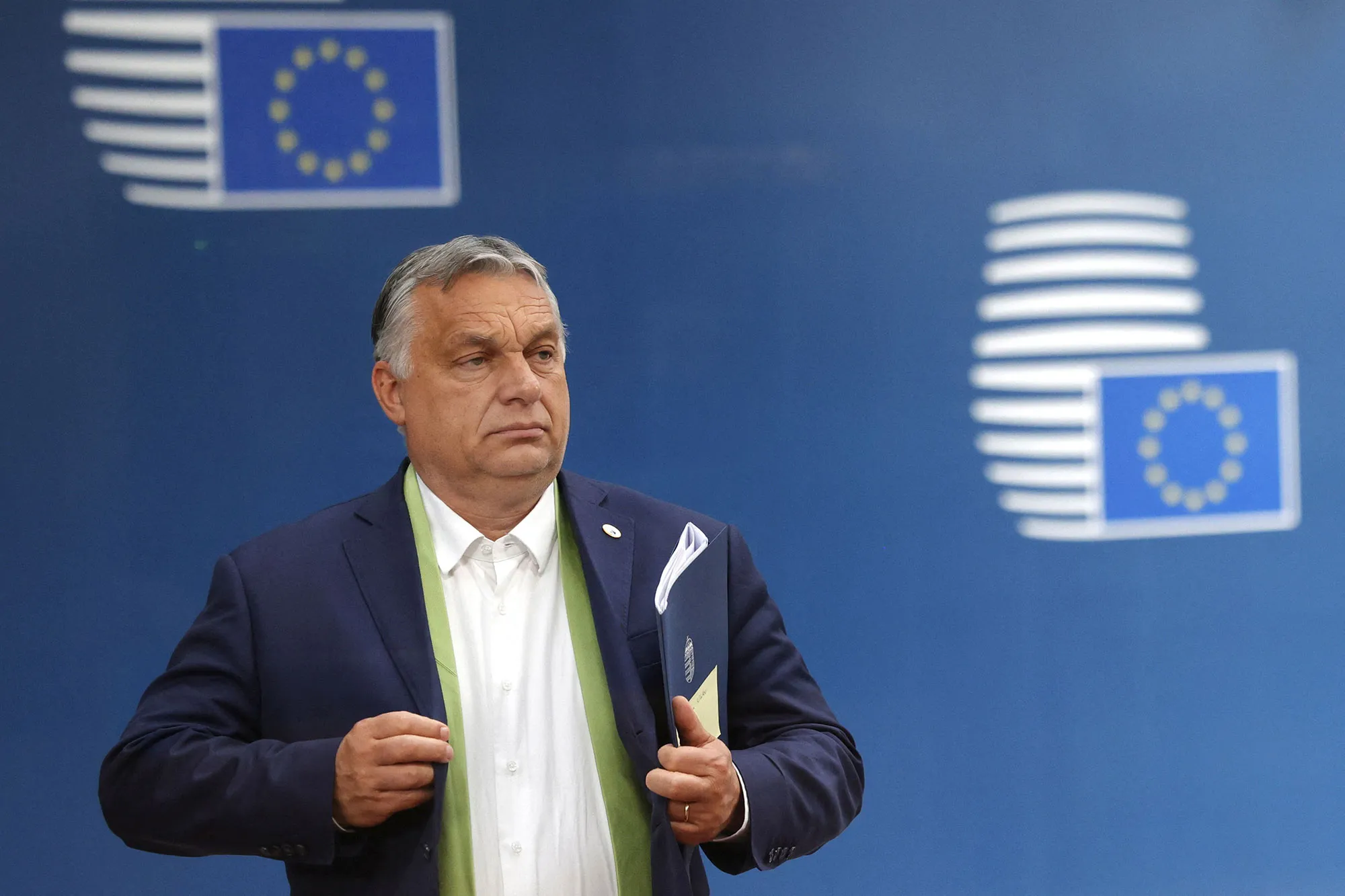 Viktor Orban leaves an EU summit in Brussels.&nbsp;