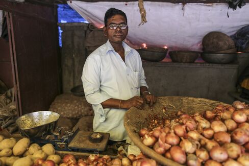 Anand Naik at his roadside onion and potato store