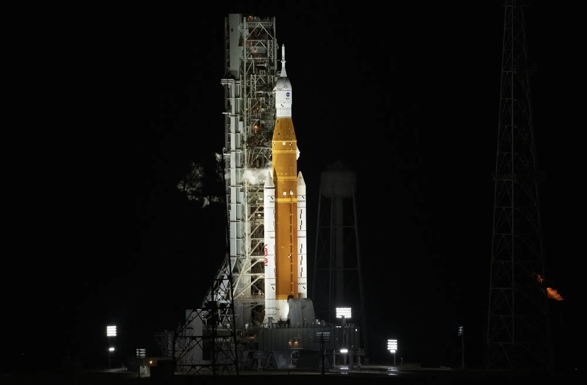 NASA’s Space Launch System (SLS) rocket with the Orion spacecraft for the Artemis I mission on Aug. 29.