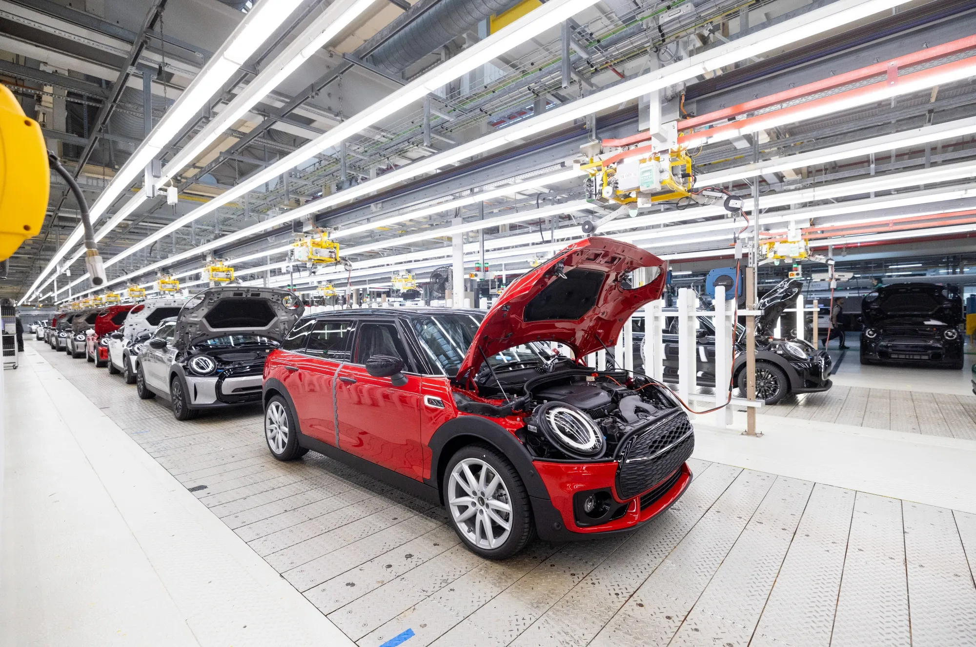 The production line at BMW AG's Mini final assembly plant in Cowley near Oxford, UK.