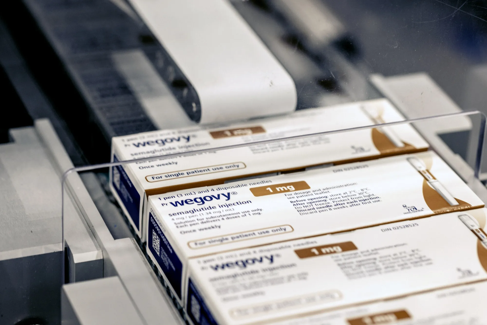 Packets of Wegovy move along the line at the Novo Nordisk A/S production facilities in Hillerod, Denmark.