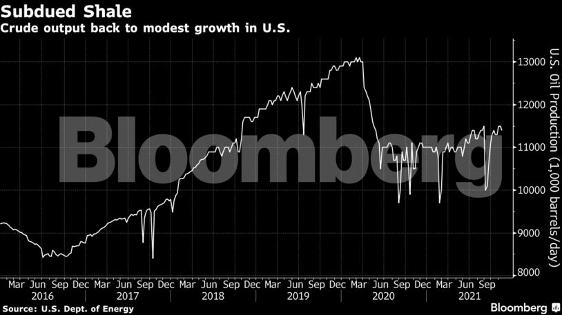 Crude output back to modest growth in U.S.