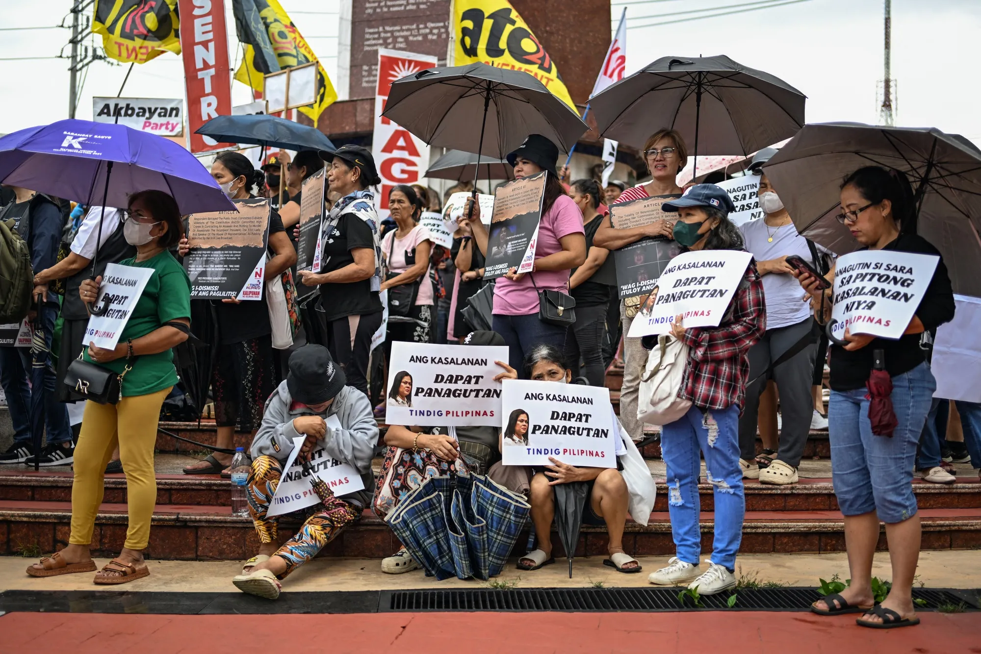 Protesters&nbsp;demonstrate to condemn the Supreme Court's decision declaring the impeachment case against Sara Duterte as unconstitutional, in Quezon City,&nbsp;on July 26.