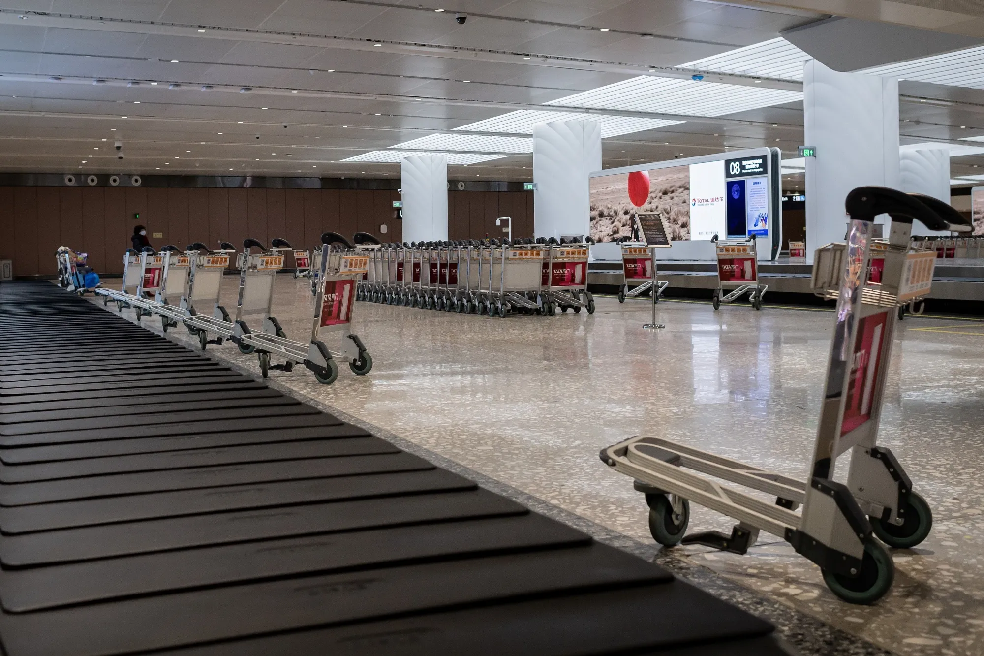 An empty baggage claim area at Daxing international airport in Beijing, Feb. 14.