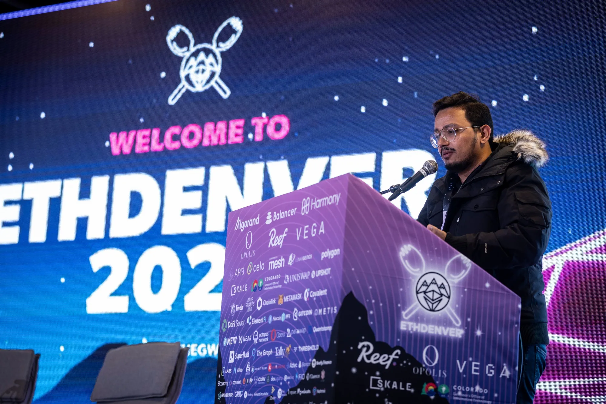 Sandeep Nailwal speaks during ETHDenver in Denver, Colorado&nbsp;in February.&nbsp;
