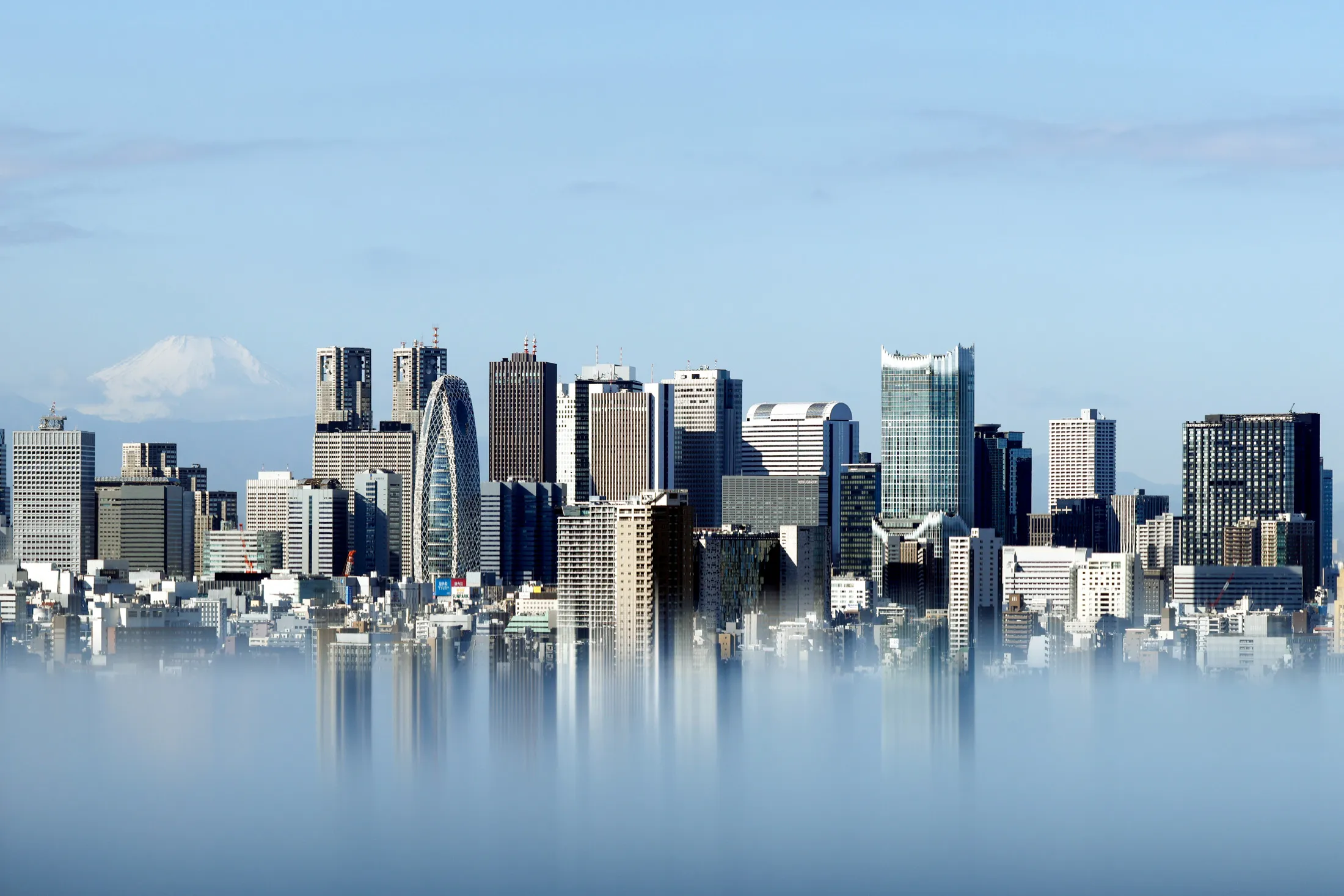 The skyline in the Shinjuku area of Tokyo.