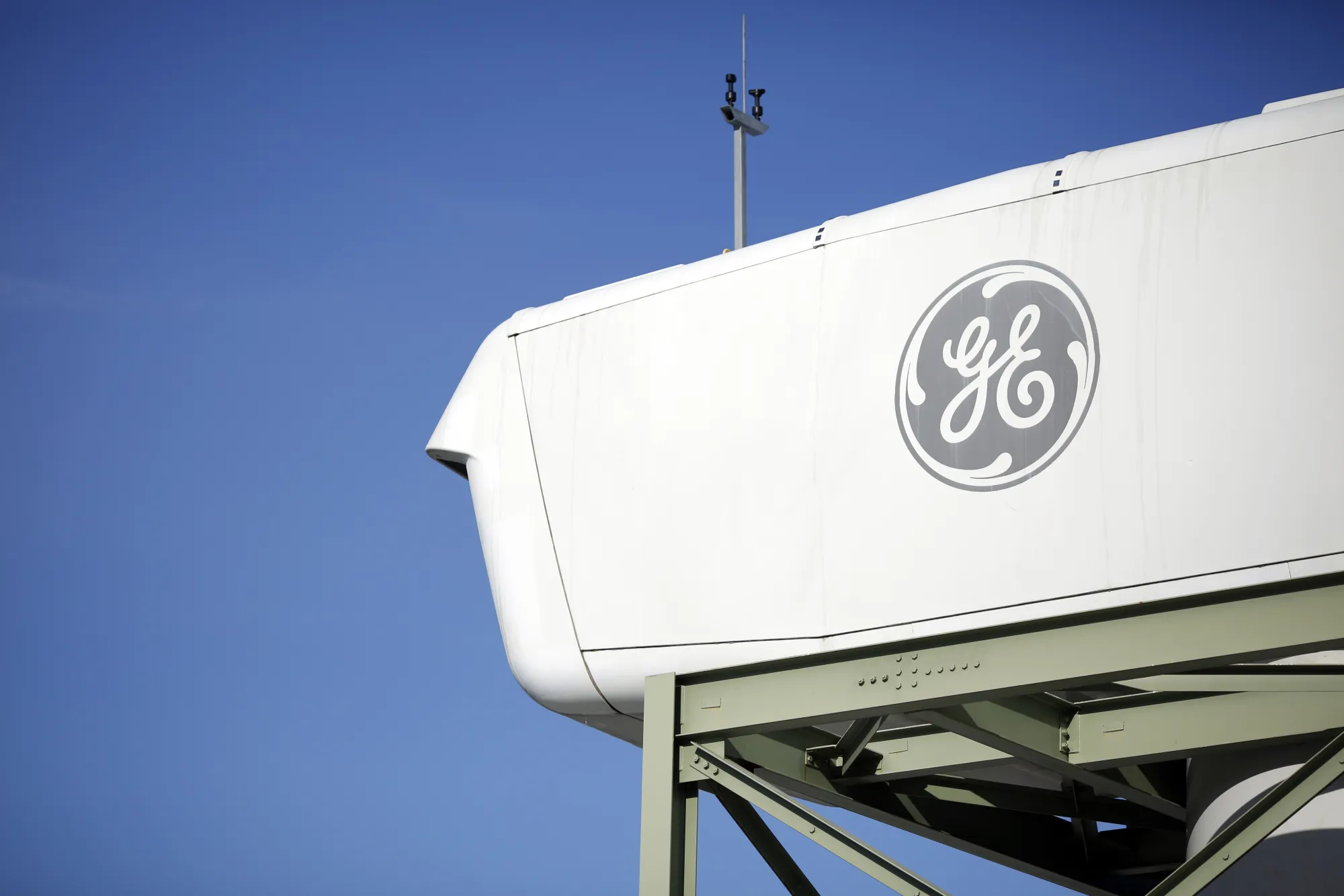 General Electric logo on a wind turbine.