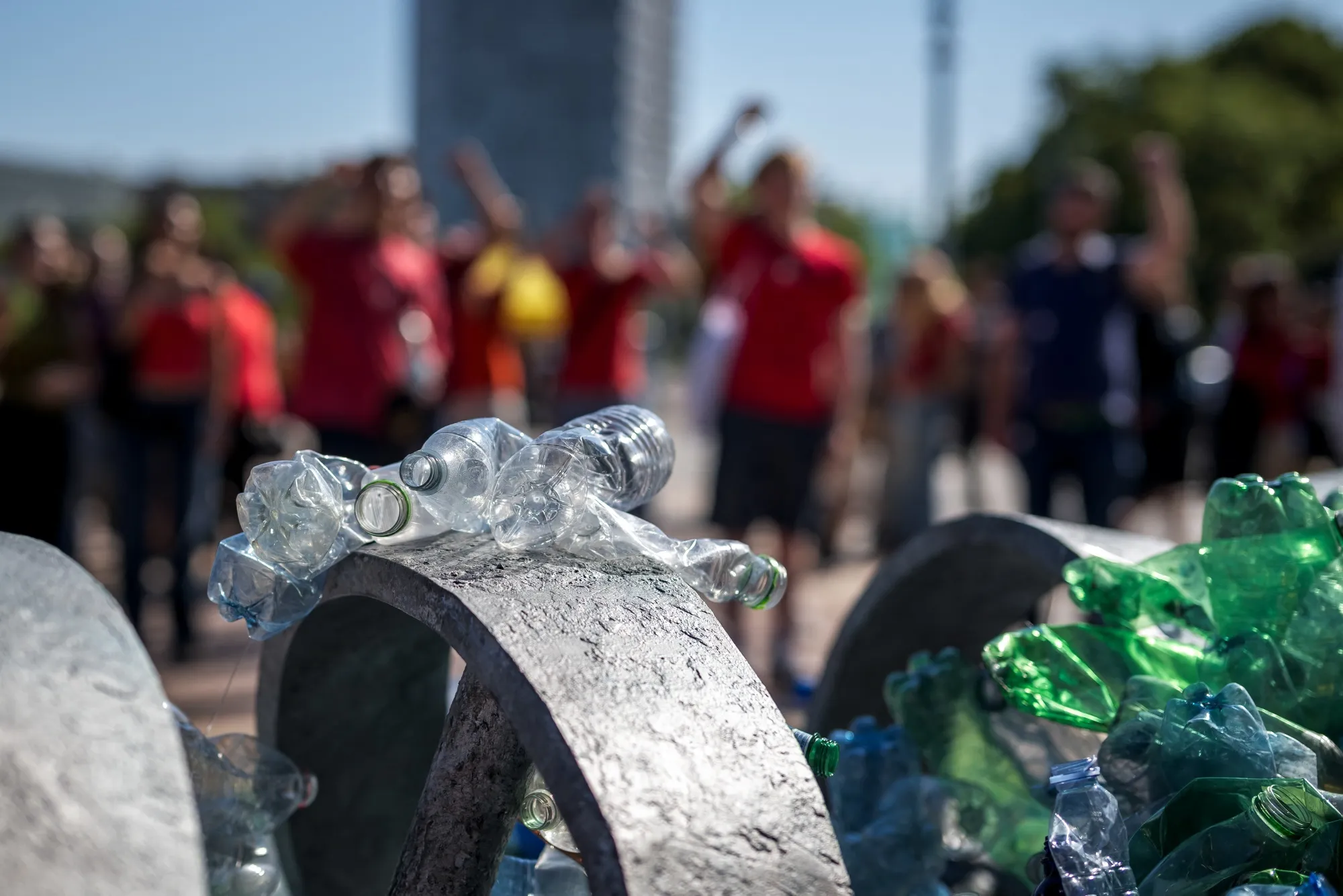 Plastic bottles during a demonstration in front of the United Nations’ offices in Geneva on Aug. 4.