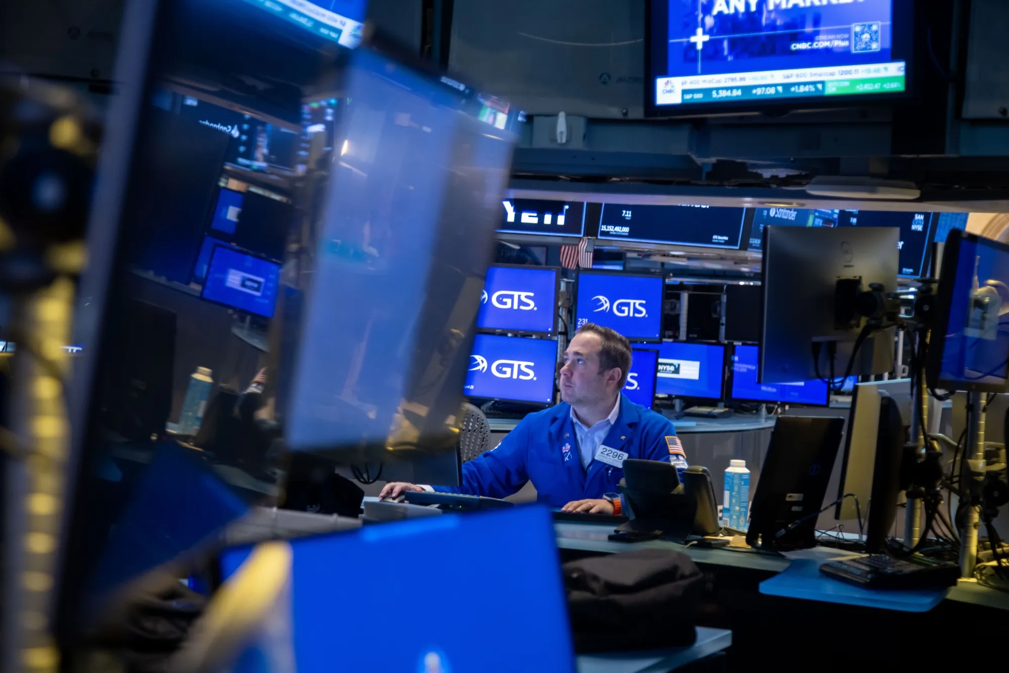 A trader on the floor at the New York Stock Exchange.