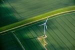 A wind turbine stands in a field of agricultural crops&nbsp;near Hamburg.