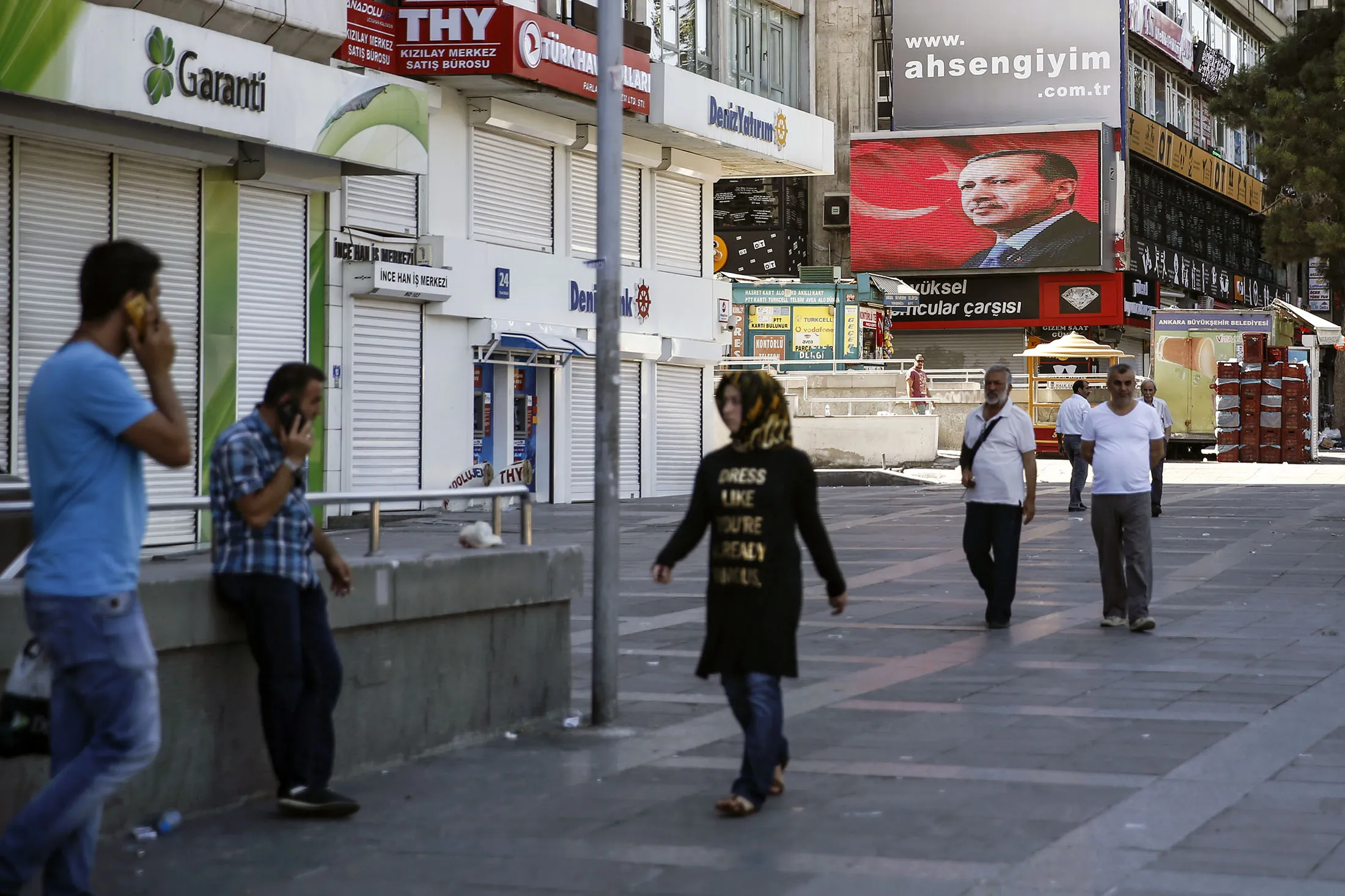 Shops are closed at Kizilay district of central Ankara on July 16.
