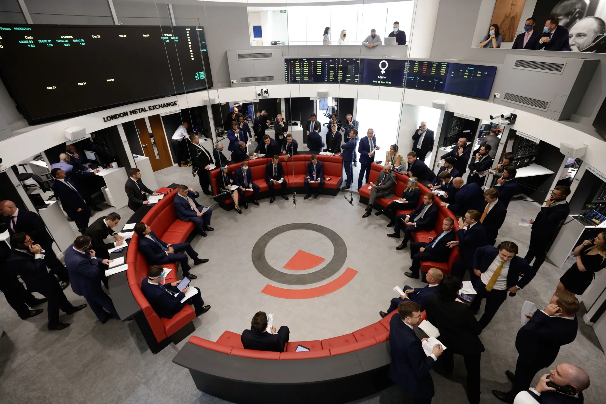 The trading floor of the open outcry pit at the London Metal Exchange.