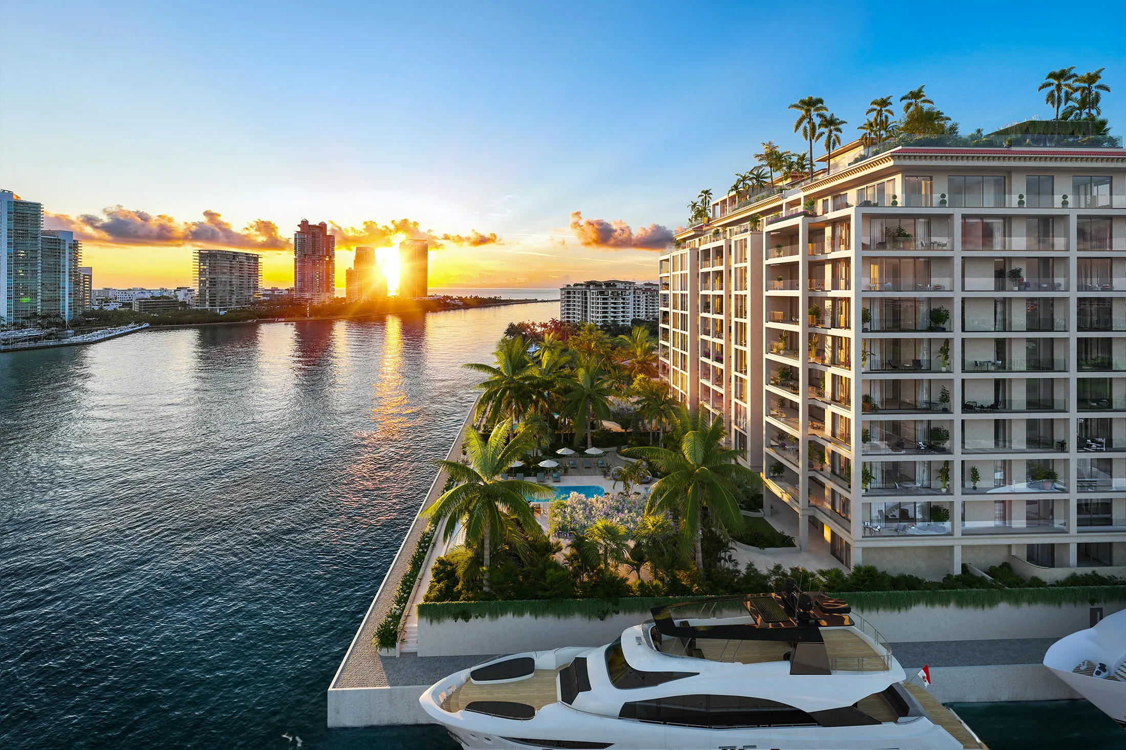 East view rendering of Related Group’s project on Fisher Island in Miami.