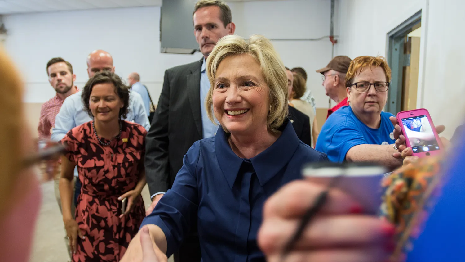 Democratic Presidential hopeful Hillary Clinton takes time to meet supporters and take photos at the Annual Hawkeye Labor Council AFL-CIO Labor Day picnic on September 7, 2015 at Hawkeye Downs in Cedar Rapids, Iowa.
