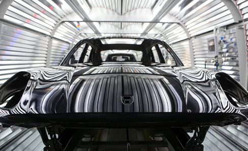 A Porsche Macan on the assembly line in Leipzig, Germany.