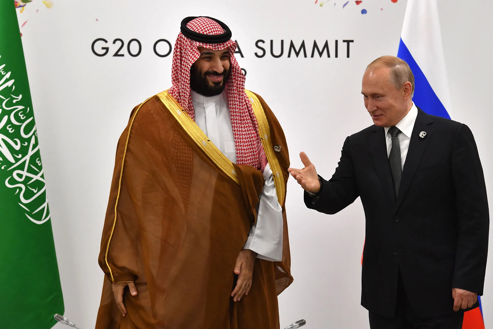 Vladimir Putin and Mohammed bin Salman&nbsp;on the sidelines of the G20 Summit in Osaka on June 29.&nbsp;