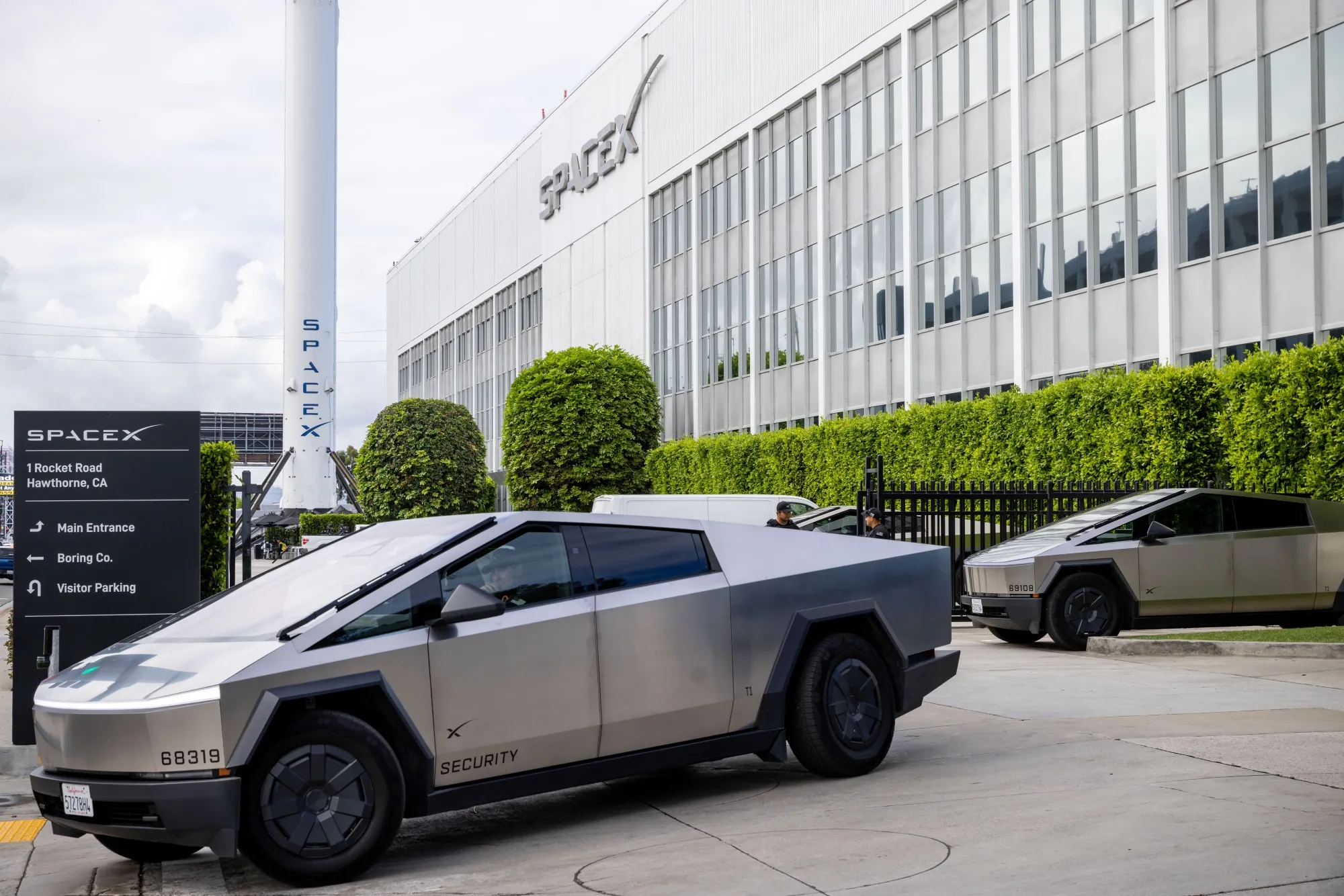 Tesla Cybertrucks outside SpaceX facilities in Hawthorne, California.