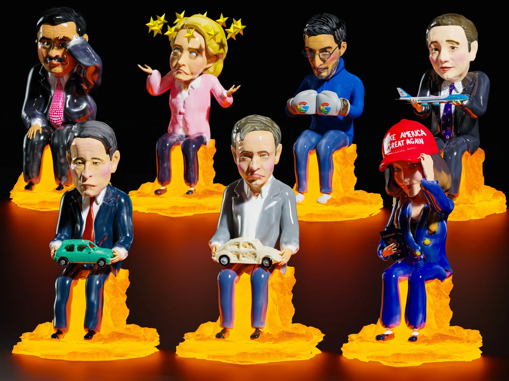 Clockwise from top left:&nbsp;Gautam Adani, Ursula von der Leyen, Sundar Pichai, Kelly Ortberg, Kristi Noem, Oliver Blume and Makoto Uchida.