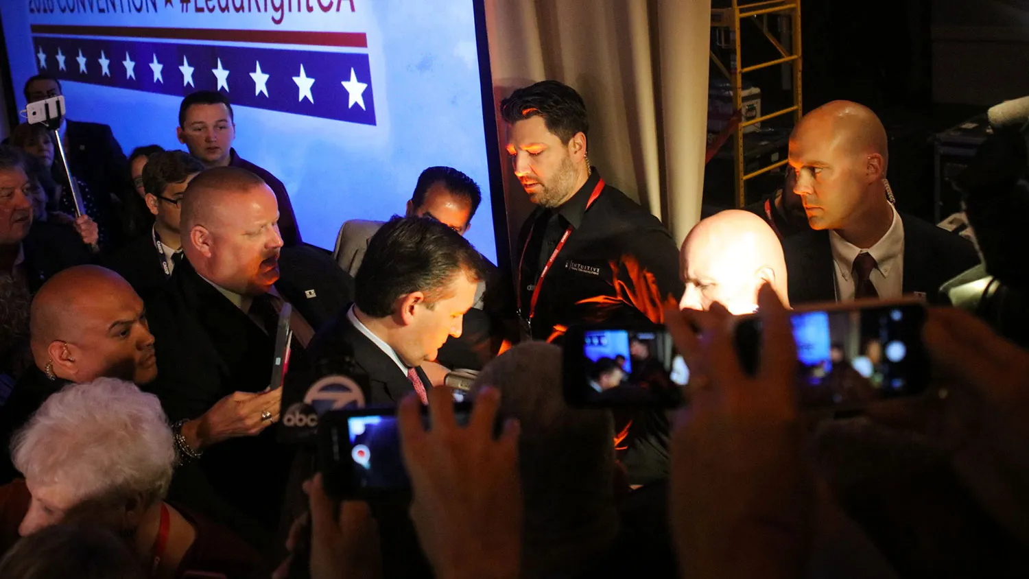 Republican presidential candidate Ted Cruz exits the California Republican Party convention in Burlingame on April 30, 2016.
