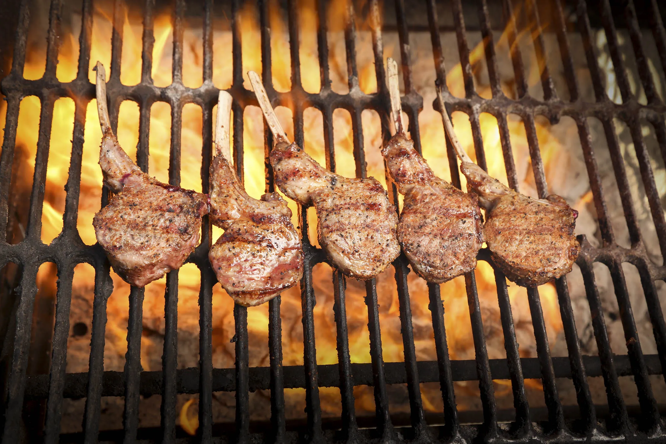 Rack of Lamb on Grill with flames